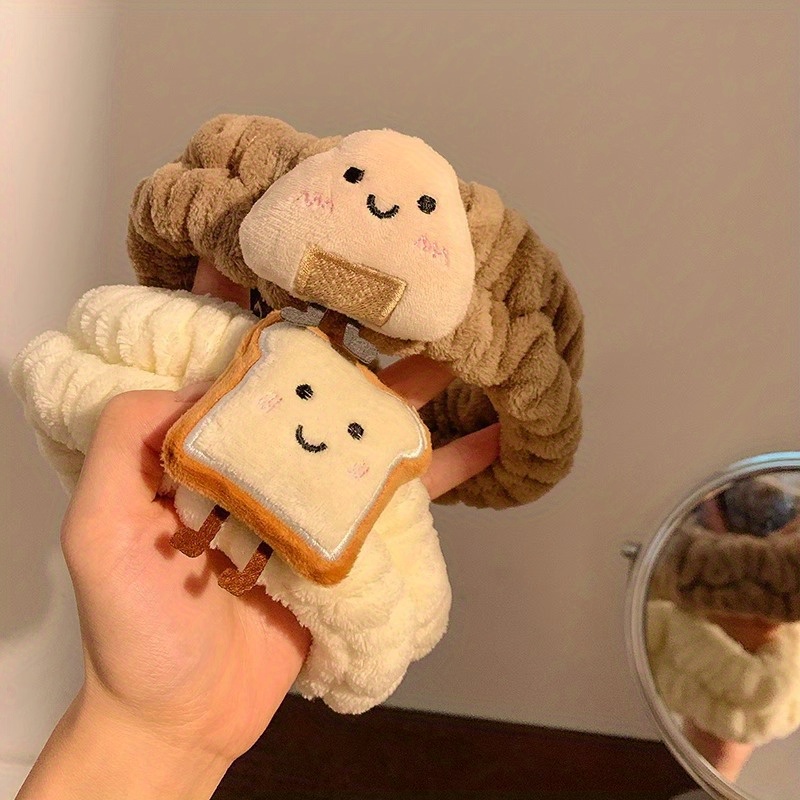 

1pc Cute Toast Rice Ball Decor Headband Soft Elastic Cartoon Decor Hair Band For Washing Face Makeup Skincare Wear