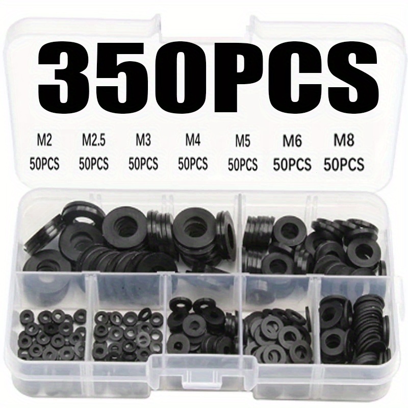 TEMU 350pcs Nylon Washer Set - Assorted Sizes M2 To M8, Flat Insulation Spacers & Seals In