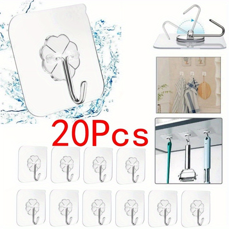 10pcs Transparent Stainless Steel Strong Self Adhesive Hooks Key Storage  Hanger For Kitchen Bathroom Door Wall Multi-Function