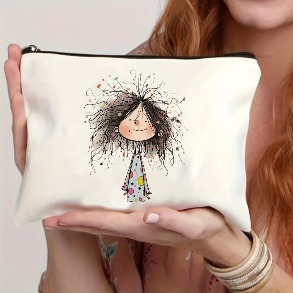 

1pc Canvas Makeup Bag, Zipper Gift Bag For Travel And Camping