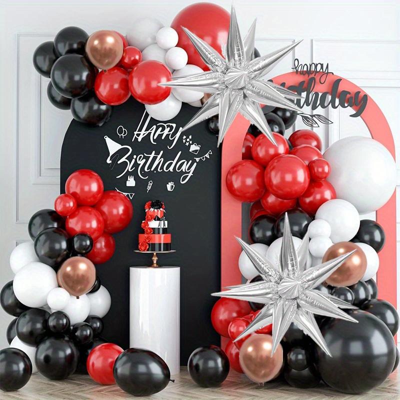 Kit de guirlande de ballon rouge et noir, 114pcs Arc de ballon rouge noir  et or, différentes tailles de ballons rouge noir pour les décorations de