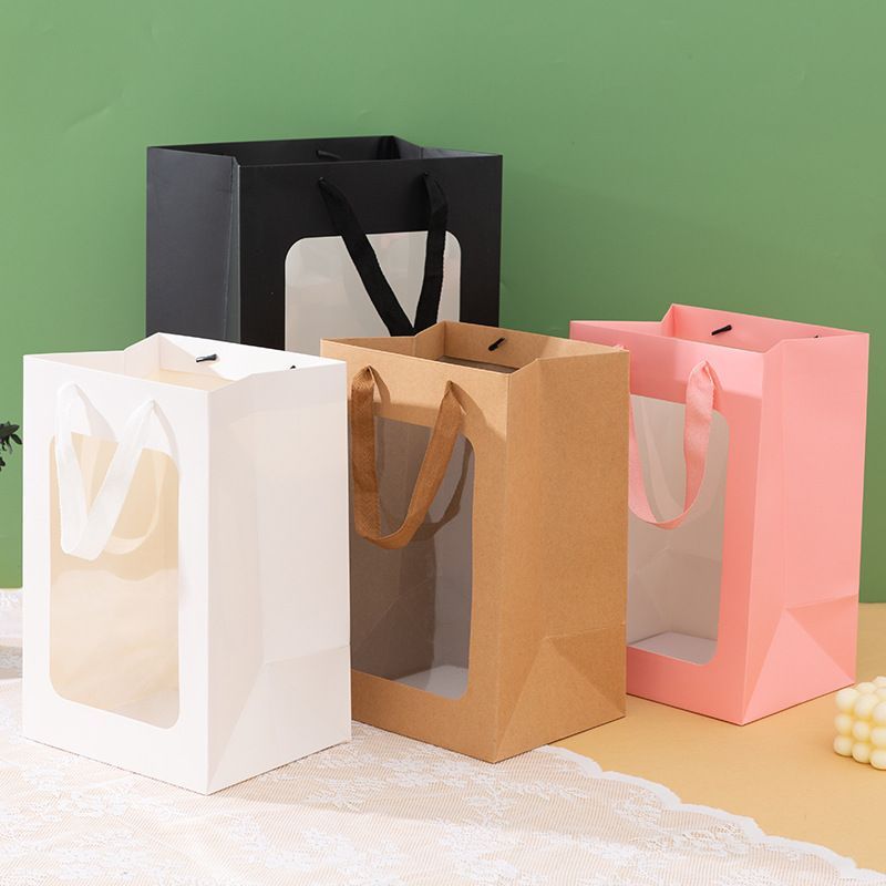  Paquete de 100 bolsas pequeñas de regalo rosas de 5.9 x 3.15 x  8.26 pulgadas, bolsas de papel kraft con asas a granel para regalos de  fiesta de cumpleaños, bolsas de