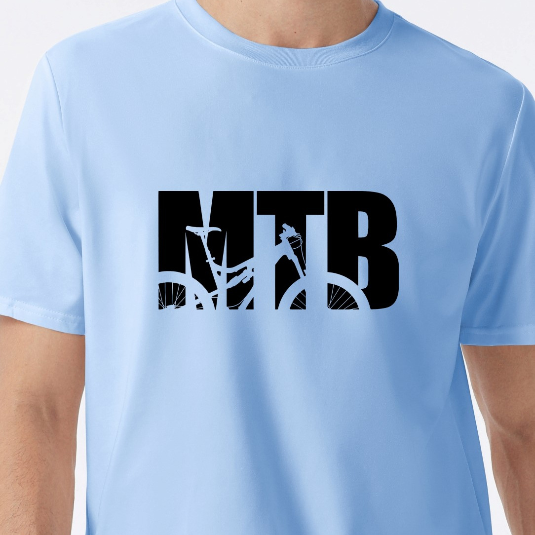 

Men's Mtb Graphic Short Sleeve T-shirt, Comfy Stretchy Trendy Tees For Summer, Casual Daily Style Fashion Clothing
