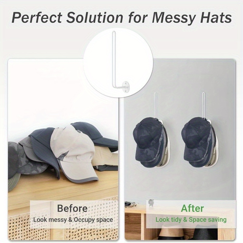 1/2pcs Metal L-shaped Wire Rack For Baseball Cap, Hat Storage Rack Hook,  Wall-mounted Hat Holder, Household Storage Organizer For Bedroom, Kitchen,  Of