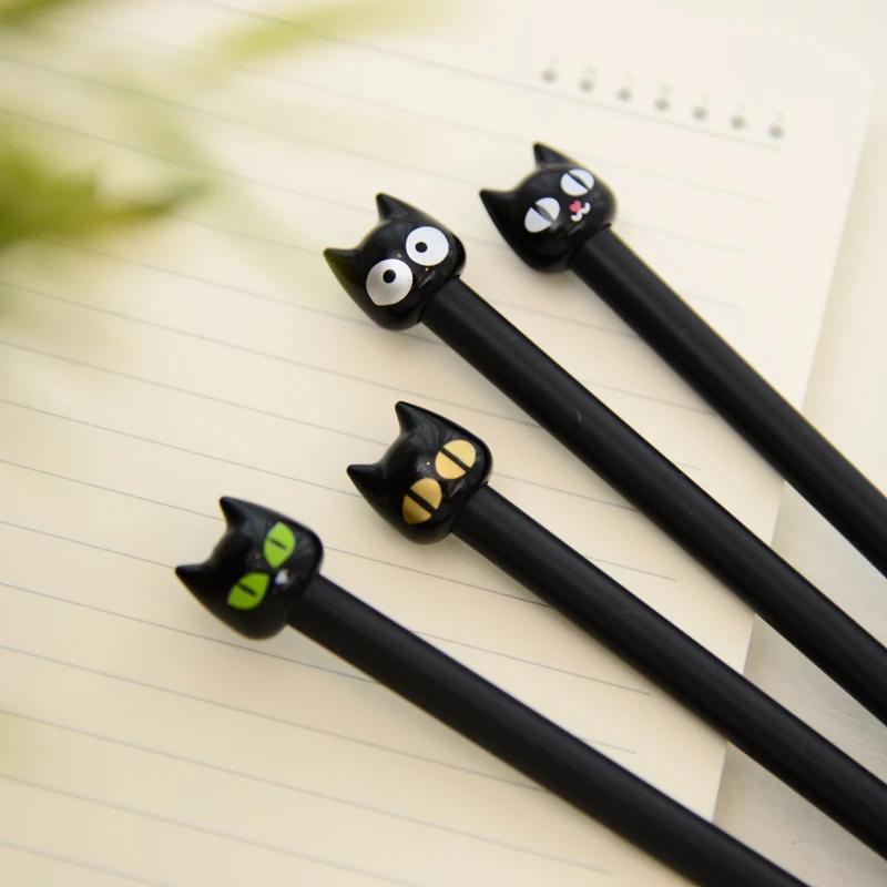 

4pcs Expression Cat Signature Pen Big Eye Black Cat Doll Gel Pen 0.5mm Black Gel Pen Prize