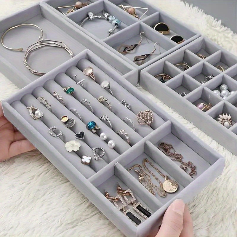 Organizador de anillos para joyas, caja de soporte para anillos con tapa  transparente, bandeja de almacenamiento de anillos de terciopelo a prueba  de