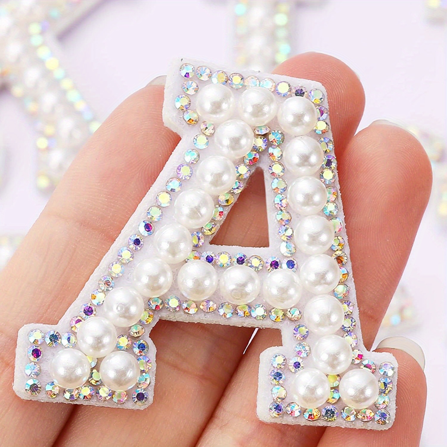 A z Shiny Stone 6 Color 3d White Bottom Pearl Letter Patches - Temu