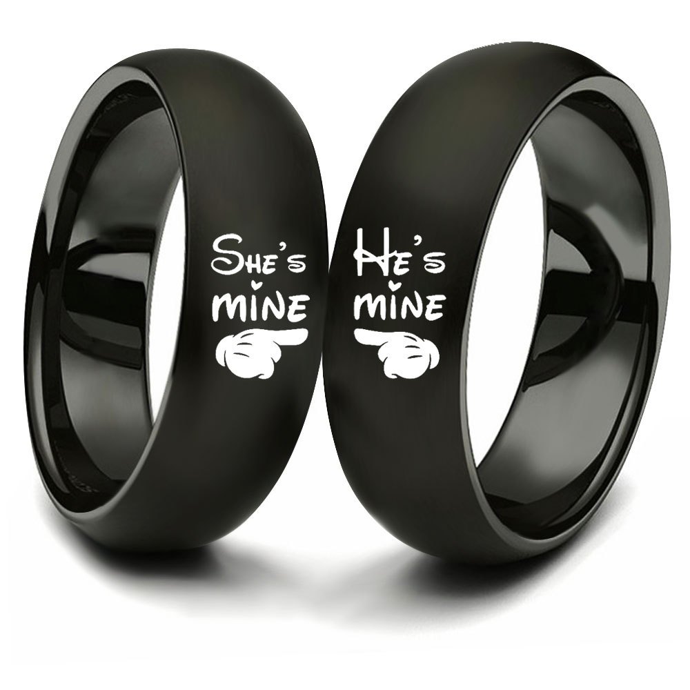 

1pc She's Mine He's Mine Pattern Ring, Romantic Stainless Steel Couple Ring, Perfect Gift For Valentine's Day