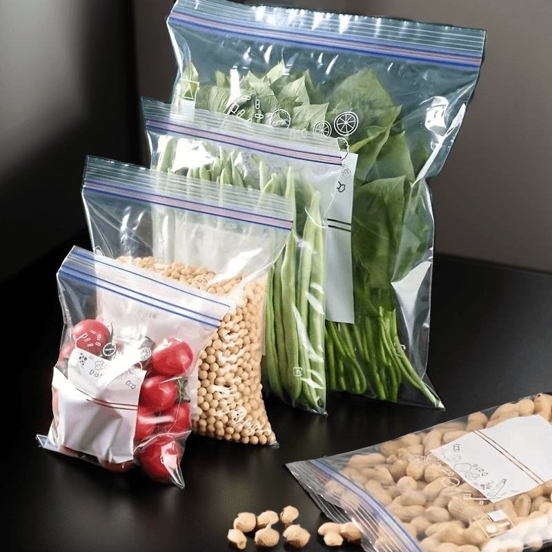 

15/20/30/65pcs, Reusable Kitchen Supplies For Separating And Sealing, Including Double-sealed Freshness Bags, Transparent Plastic Food Packaging Bags, Thickened Self-locking Bags For Freezing.