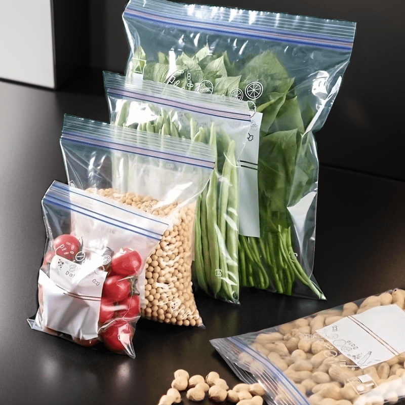 double sealing strip fresh keeping bag sealing bag transparent household food packaging plastic sealing bag thickened   self locking bag divided bag kitchen supplies reusable details 0