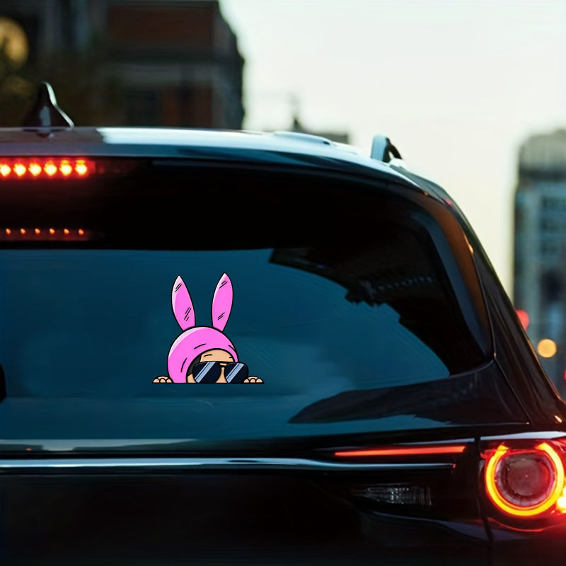 

1pc A Bunny With Sunglasses Is Peeking Out Through Window Sticker, Reflective Car Stickers, Cartoon Decal, Covering Scratch, Electric Vehicle Decor