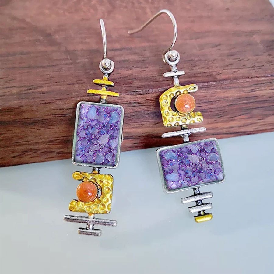 2pcs retro bohemian style geometric purple dangle earrings birthday party anniversary gift for girls christmas gift 2