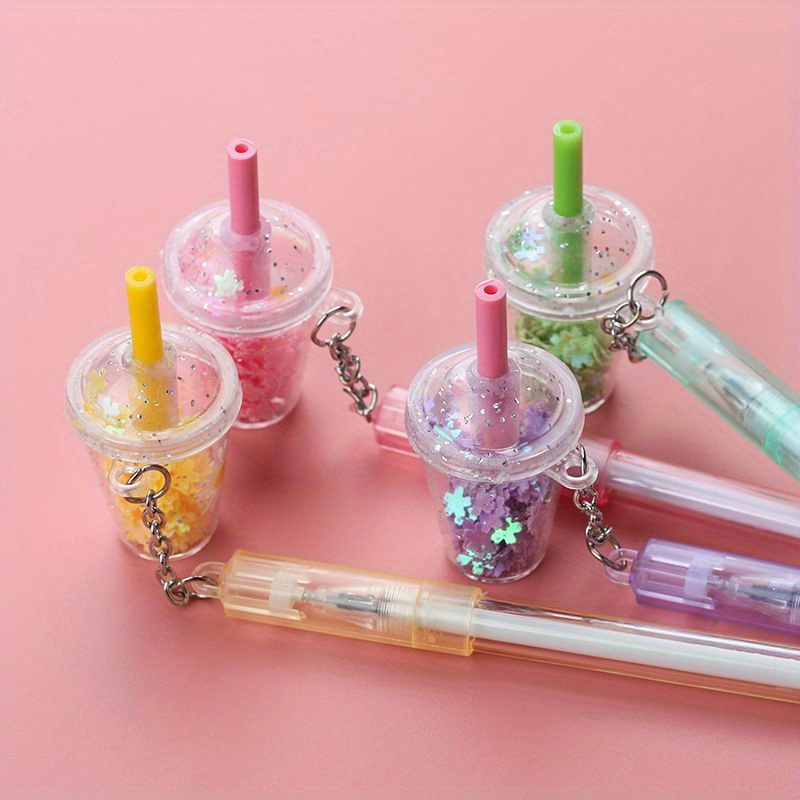 

4pcs Lytwtw's Cute Kawaii Daisies Flower Milk Tea Cup Pendant Gel Pen School Office Supply Stationery Creative Sweet Lovely Pen