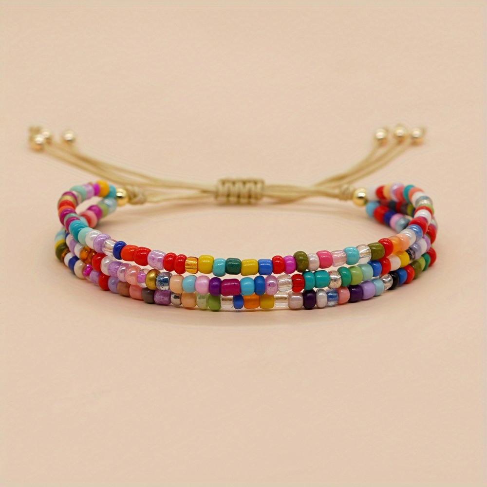 

1pc Multi Layers Beaded Bracelet With Colorful Mini Seed Beads Vintage Boho Style Hand Jewelry