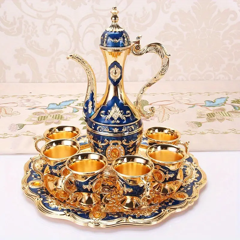 6pcs cups 1pc 1pc saucer in 1 set of european home wedding luxury wine set metal set ornaments christmas tableware for restaurant details 1
