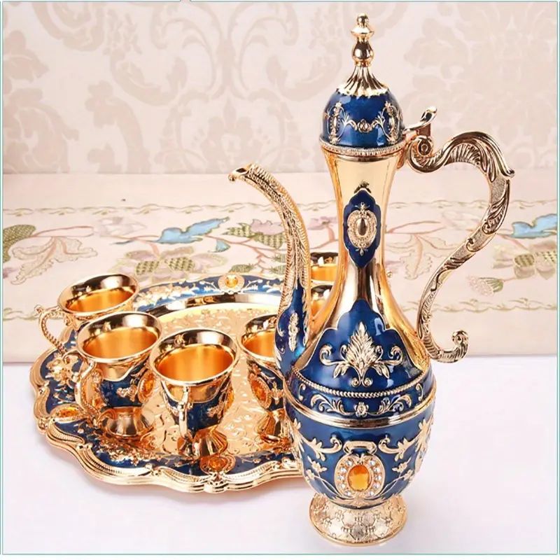 6pcs cups 1pc 1pc saucer in 1 set of european home wedding luxury wine set metal set ornaments christmas tableware for restaurant details 0