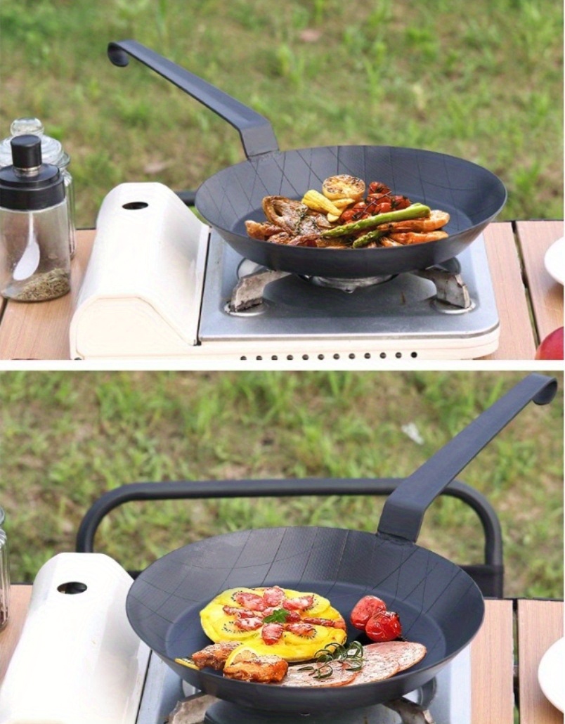 1pc carbon steel steak pot household   specialty dry pot portable   non stick pan flat bottomed pan long handled steak fryer kitchen supplies details 8