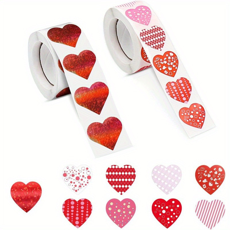 1000 PCS Mother's Day Stickers, Glitter Heart Stickers Roll & 8