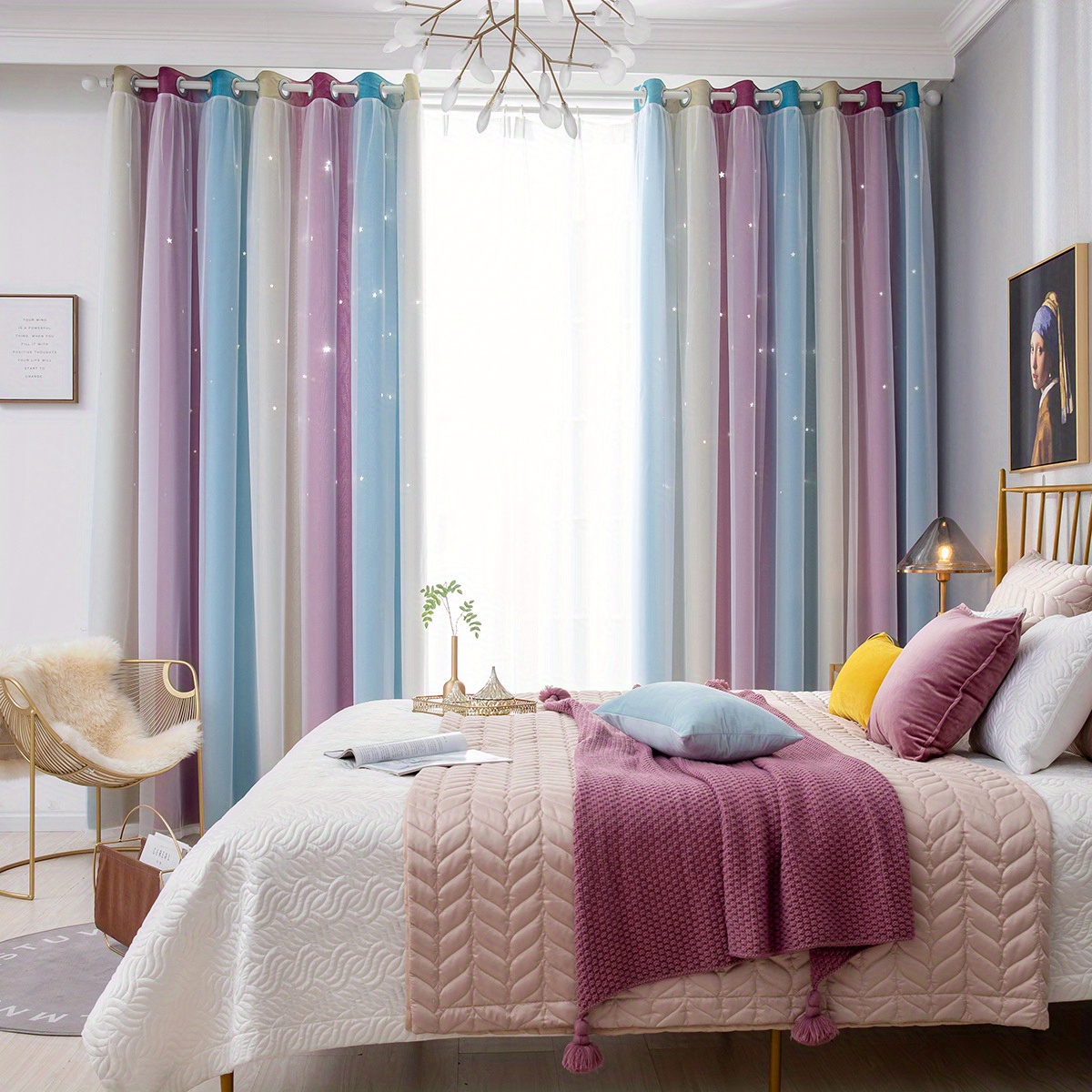 Paneles de gasa supersuave para sala de estar, cortina semiopaca moderna de  hilo suave para dormitorio de niñas, color rosa