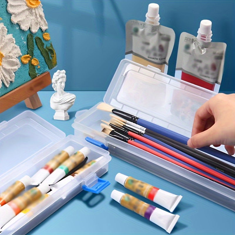 Translucent Plastic Storage Box Portable Paint Brush Holder - Temu