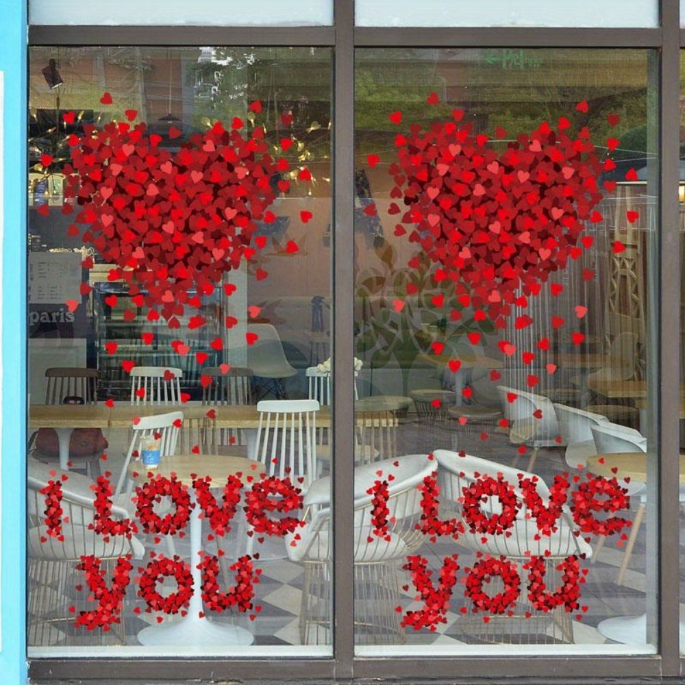 Decoraciones para el día de San Valentín – Adhesivos reutilizables para  ventana de San Valentín – Decoración de corazón de corazones de doble cara