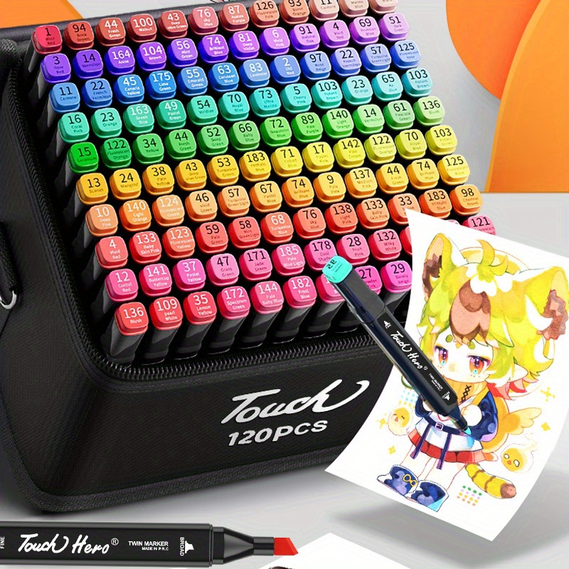 Ohuhu Marcadores de alcohol de doble punta de 48 colores, cincel y juego de  marcadores artísticos a base de alcohol fino + bolígrafo de dibujo de