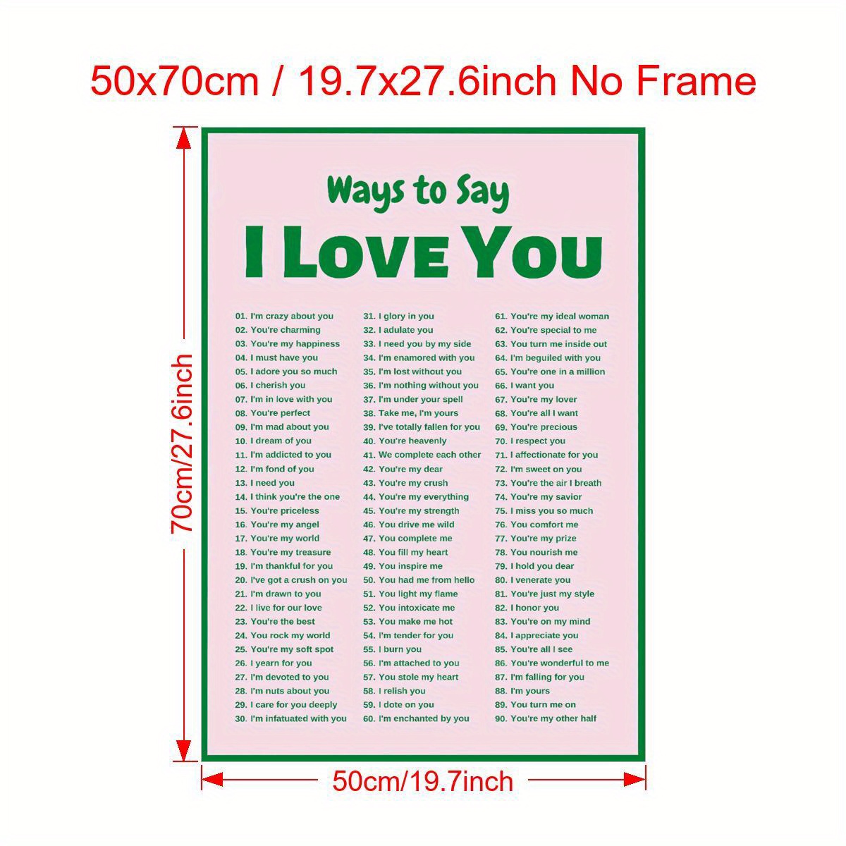 50 Reasons We Love You Vertical Canvas Poster Framed Print