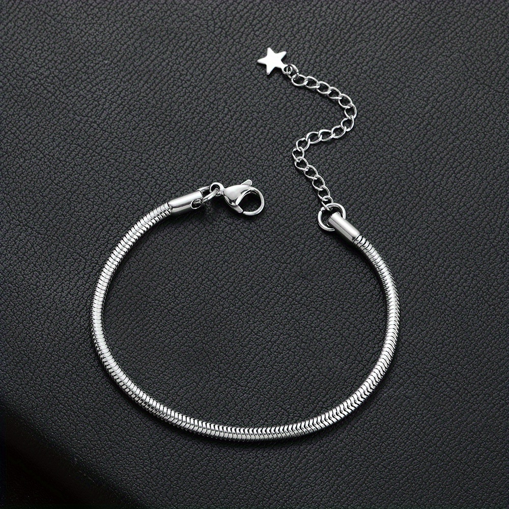 

1pc 3mm Stainless Steel Star Charm Snake Chain Bracelet - Adjustable 18cm+5cm, Fashion Jewelry For , Perfect Birthday Party Gift