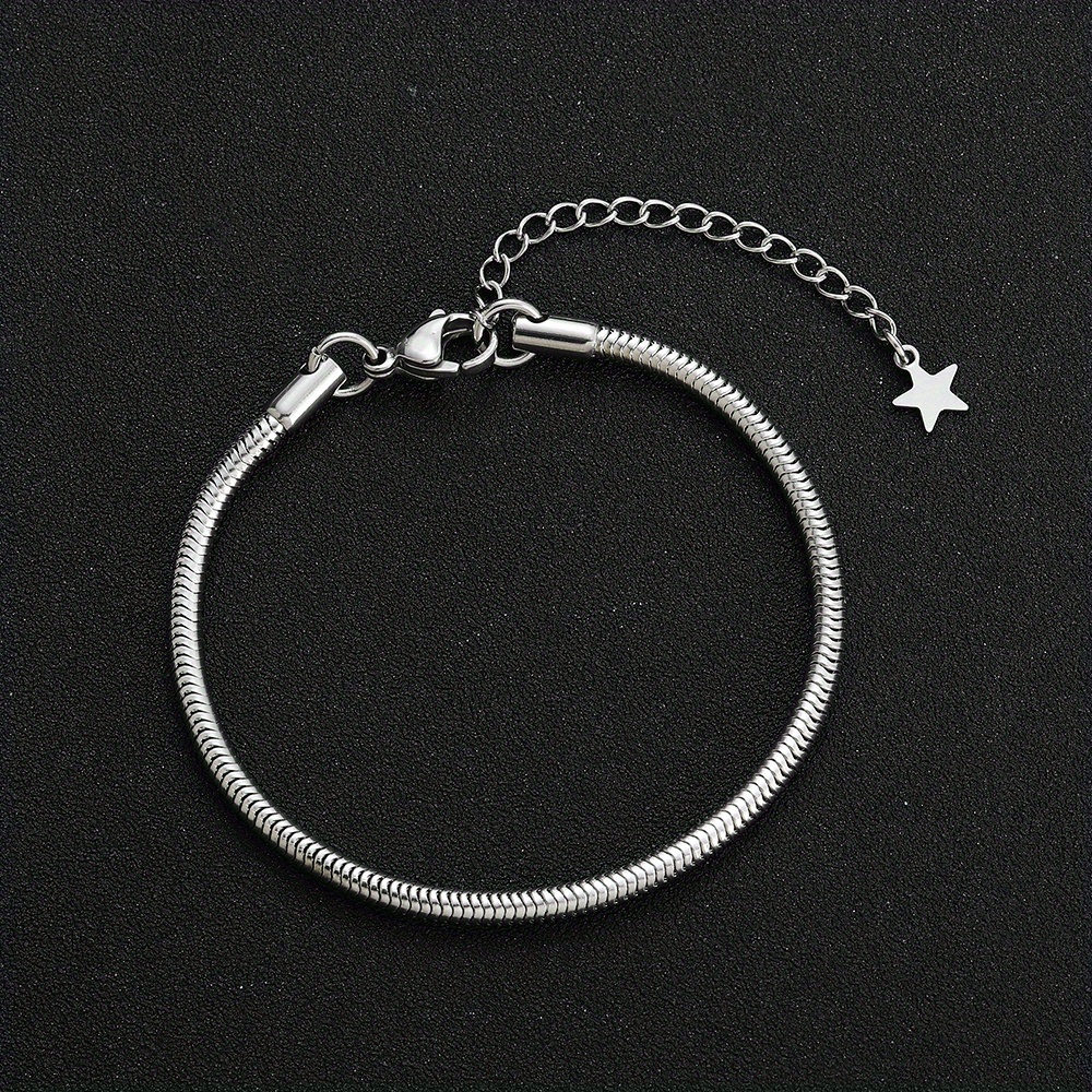 1pc 3mm Wide 316l Stainless Steel Star Circle Snake Chain Bracelet - Adjustable 18cm+5cm Length, Durable Minimalist Jewelry For , Birthday Party Gifts, Modern Accessory, Secure Clasp Design
