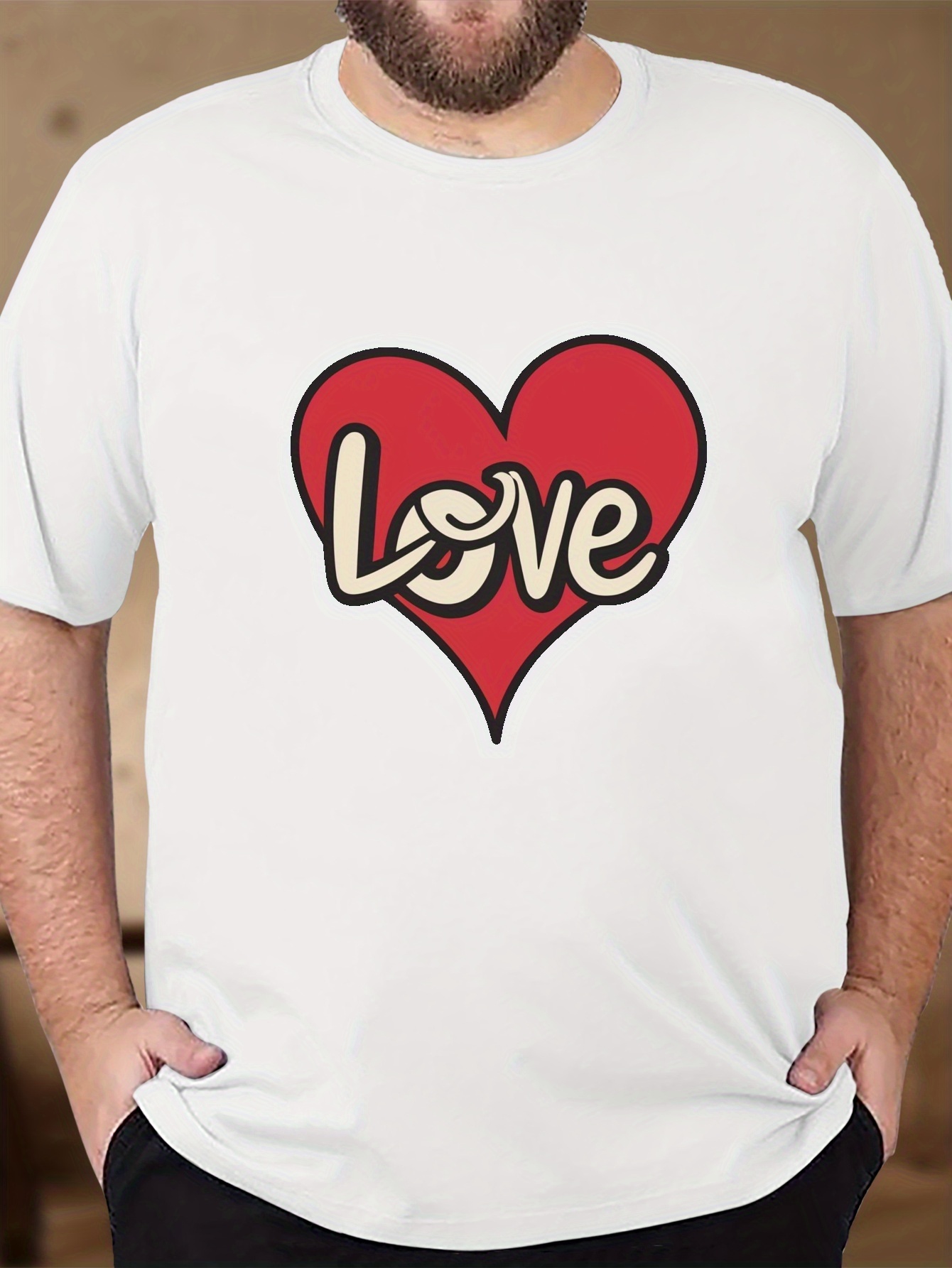 Plus Size Casual Tees, Men's Love Heart Graphic Print T-shirt For Summer,  Men's Clothing