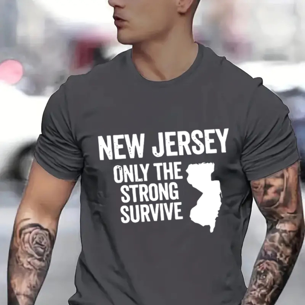 

New Jersey Print Men's Creative Top, Casual Short Sleeve Crew Neck T-shirt, Men's Clothing For Summer Outdoor