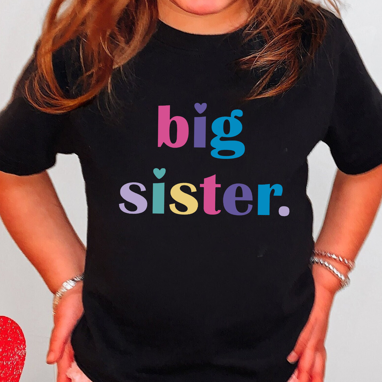 

Girls Big Sister Pattern Crew Neck T-shirt, Casual Comfy Tees Tshirts For Summer
