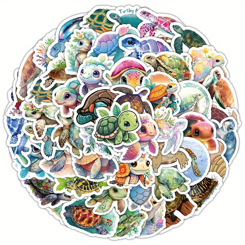 

100pcs Cute And Interesting Cartoon Animal Turtle Stickers, Ledger, Waterproof Vinyl Stickers, Water Bottles, Laptops, Guitars, Skateboard Stickers, Christmas And New Year Gifts