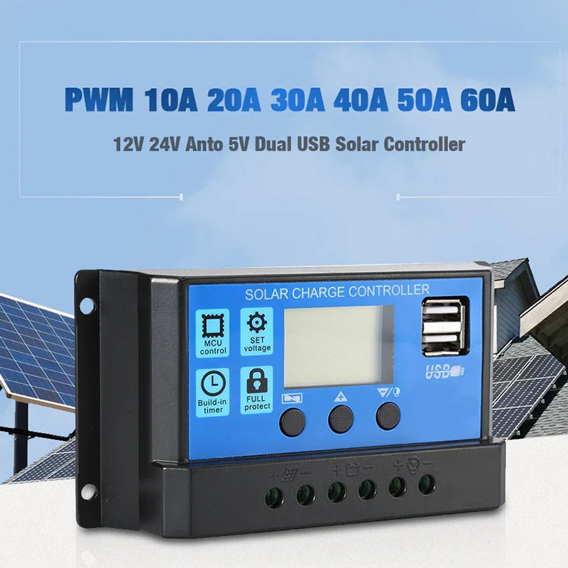 

1pc Solar Charge Controller 30a 12v/24v Regulator Solar Panel Pv Home With Pwm Solar Charger Lcd Display Dual Usb Output Dc 5v