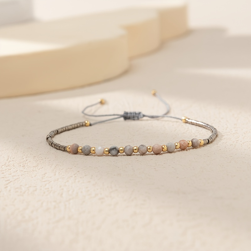 Image of Bohemian Beaded Bracelet With Natural Stone And Glass Seeds - Fashionable