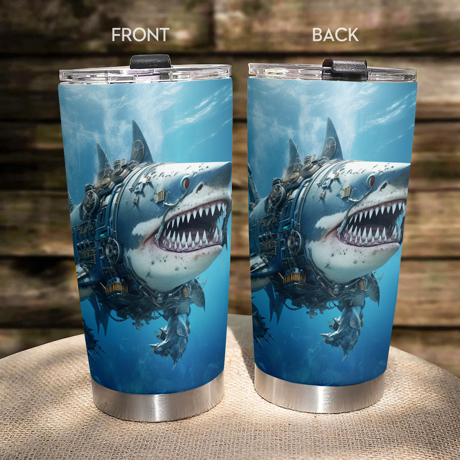 

1pc Skark Stainless Steel Tumblers Mug 20oz Double Wall Vacuum Insulated, Big Megalodont Shark Cup Coffee Mug With Lid