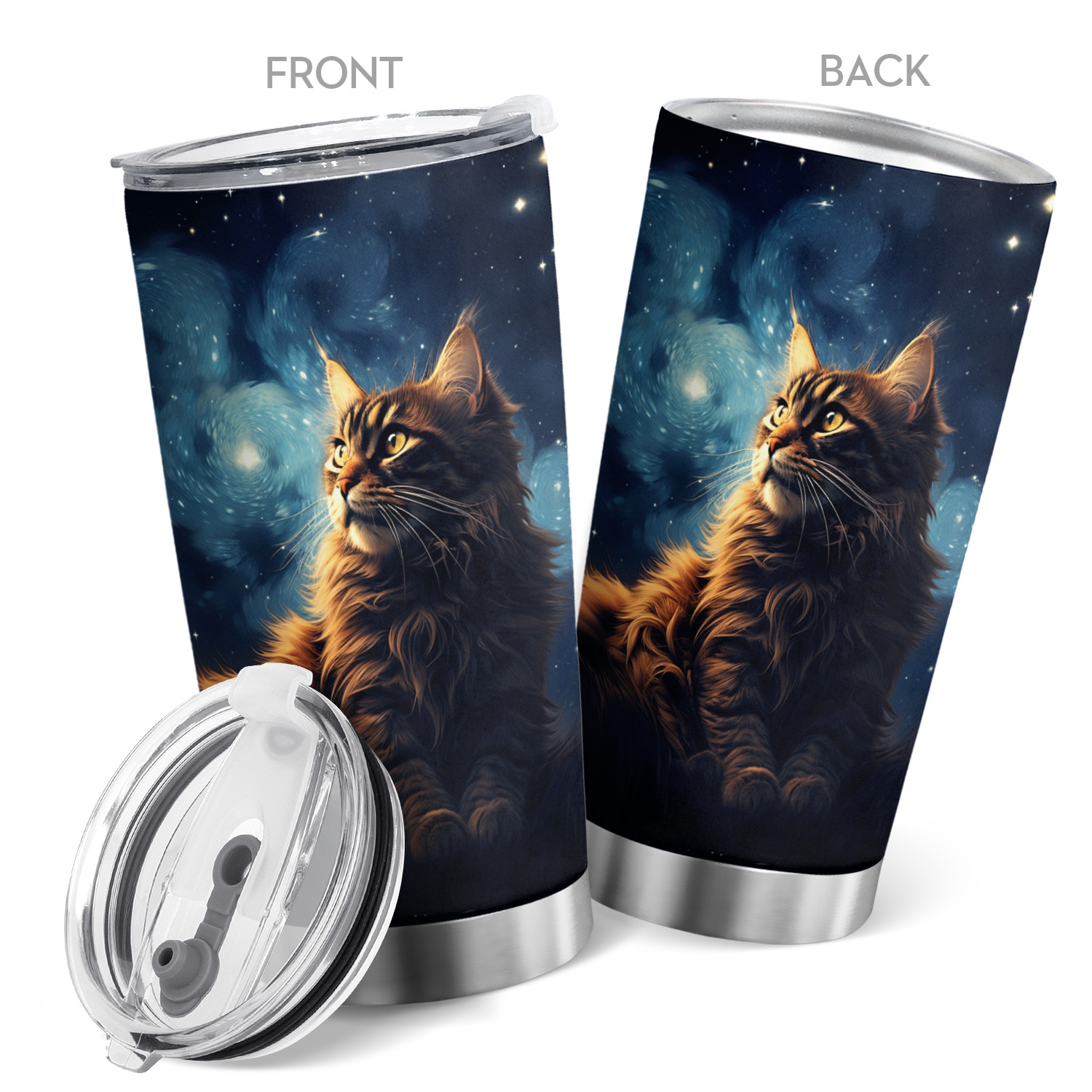 

1pc Cat Tumbler 20oz Night Sky Tumblers Stainless Steel Insulated Coffee Cup With Lid Gift For Girls Birthday Christmas Presents