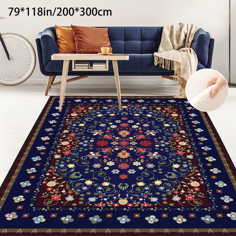 

1pc Colorful Persian Style Rug, Retro Cartoon Flower Print Carpet, Anti-shedding And Washable Lounge Pad, For Living Room Bedside Accessories Sofa Tea Table Spring Decor