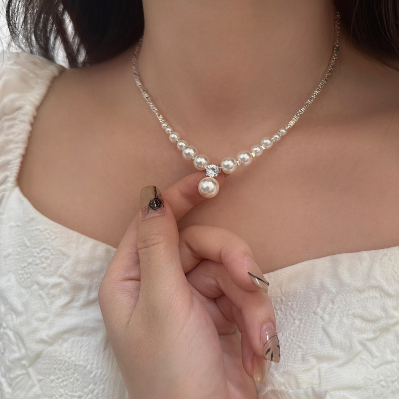 

Collier En Perles D'eau Douce Plaqué Argent, Bijoux De Chaîne De Clavicule De Niche Simple Rétro Français Pour Femmes