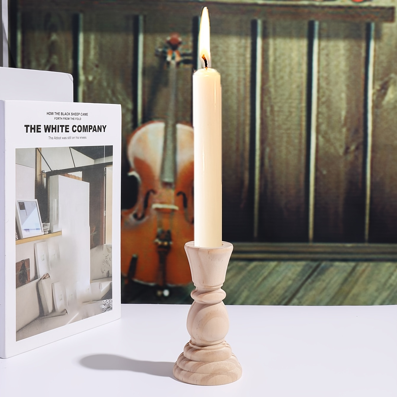 Candelero de madera sin vela personalizado con 2 nombres, 1 año y 1 foto