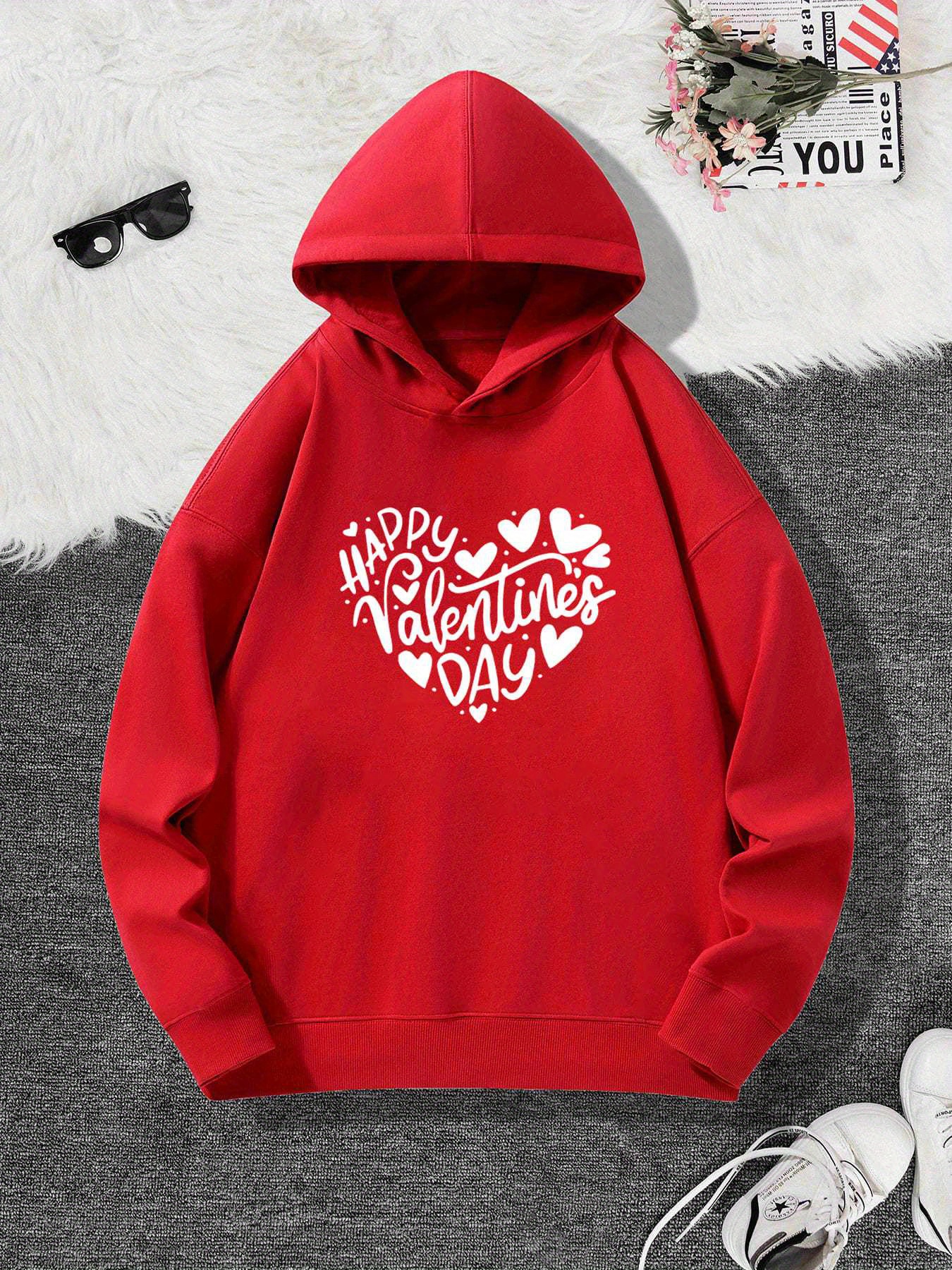 Valentine's Day Heart Print Girl's Hoodie Jacket Pockets - Temu
