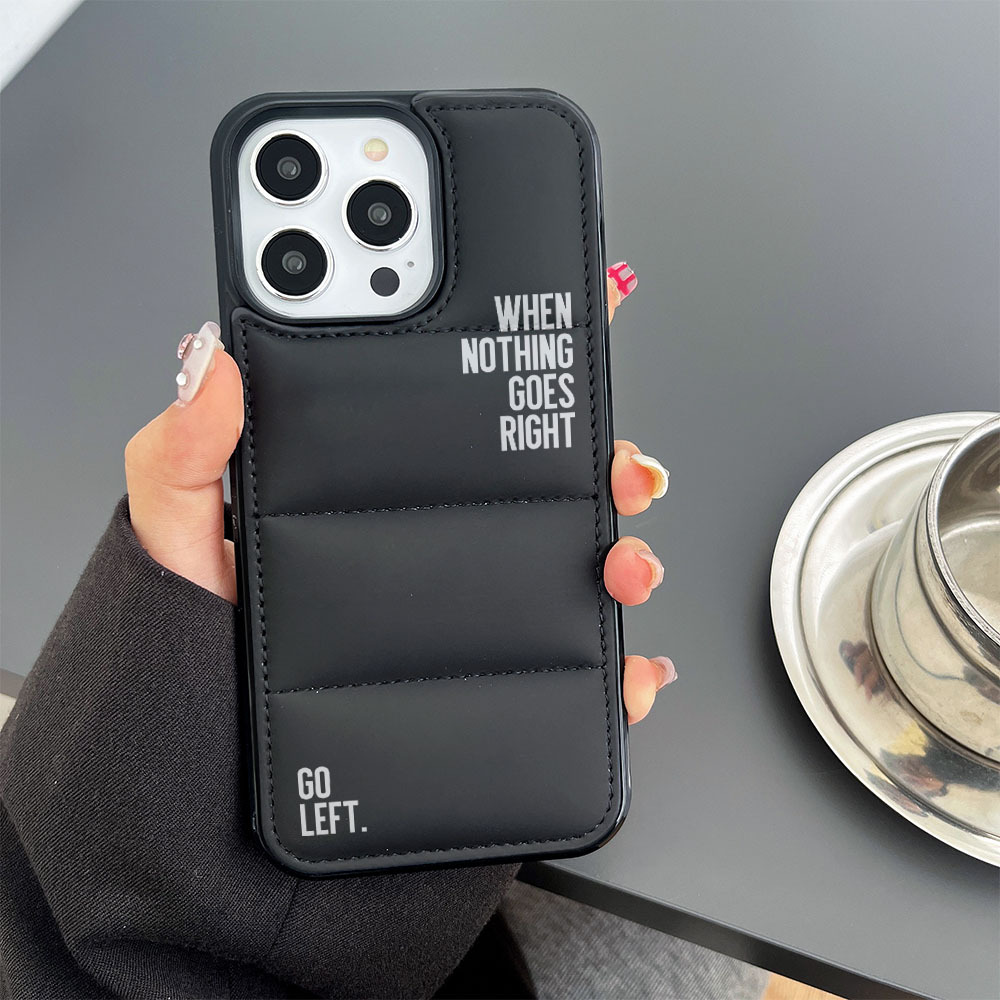 Puffer Case Black and White Phone Case For IPhone 15 14 13 12 11 Pro Max  Plus XR Cute Simple Letters Pattern Anti-Scratch Down Jacket Soft Touch  Mater