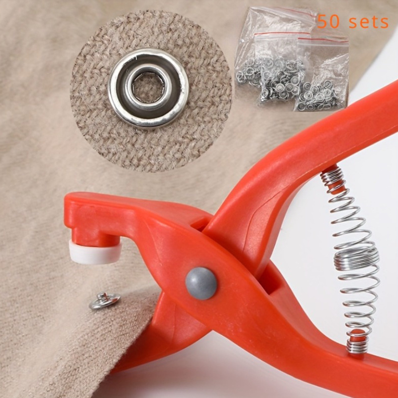 

Diy Snap Button Kit With Hand Press Pliers, 50 Stainless Steel Fasteners & Clear Storage Box - Perfect For Sewing Crafts, Clothing, Hats & Gift Bags