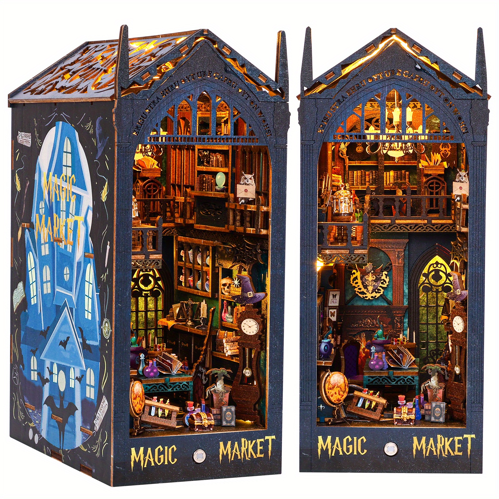 New Diy Wooden Book Nook Magic Market Doll House Kits With Light