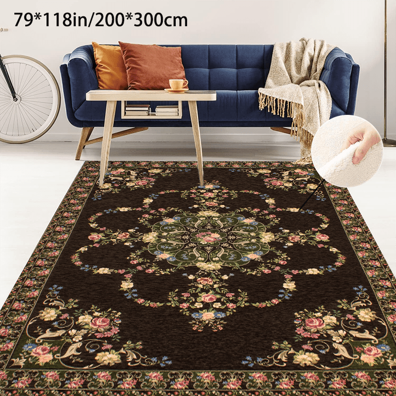 

1pc Romantic Rose Print Rug, Valentine's Day Element Carpet, Exquisite Luxurious Motif Floor Mat, Non-slip And Washable Foot Pad, For Living Room Bedside Accessories Sofa Tea Table Spring Decor