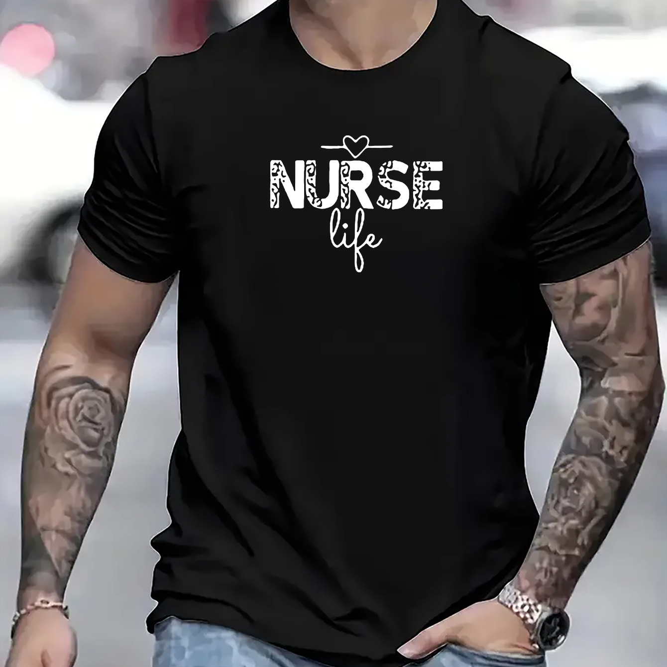 

Nurse Life Print T Shirt, Tees For Men, Casual Short Sleeve T-shirt For Summer