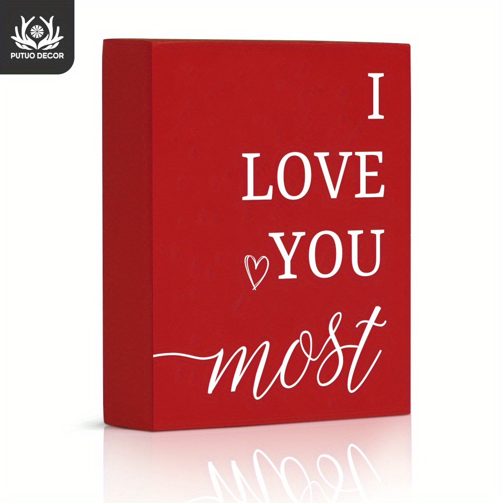 

1pc Red Wooden , I Love You Most, Wood Crafts Desk Decor For Room Fireplace, 4.7 X 5.8 Inches Valentine's Day Gifts