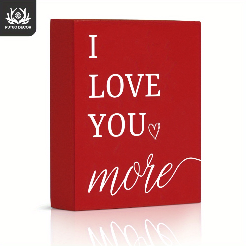 

1pc Red Wooden Box Sign, I Love You More, Wood Crafts Desk Decor For Farmhouse Living Room Fireplace, 4.7 X 5.8 Inches Valentine's Day Gifts
