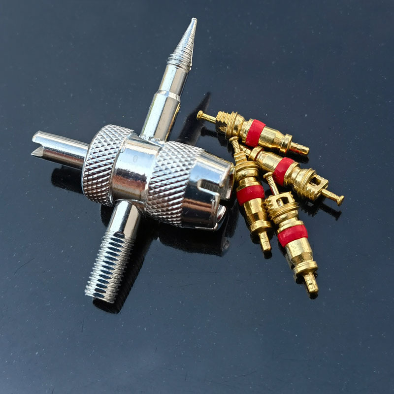 Universal Tire Valve Repair Tool Set with 4 Copper Valve Cores - Durable and Easy-to-Use Tire Valve Maintenance Kit
