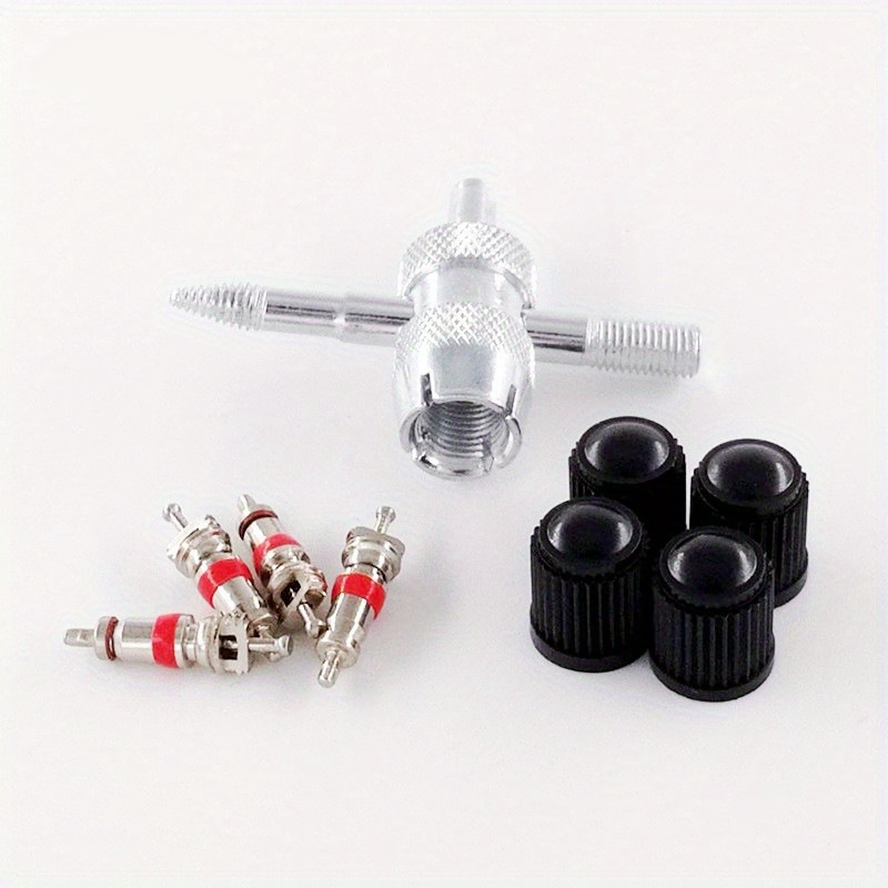 Universal Tire Valve Repair Tool Set with 4 Copper Valve Cores - Durable and Easy-to-Use Tire Valve Maintenance Kit